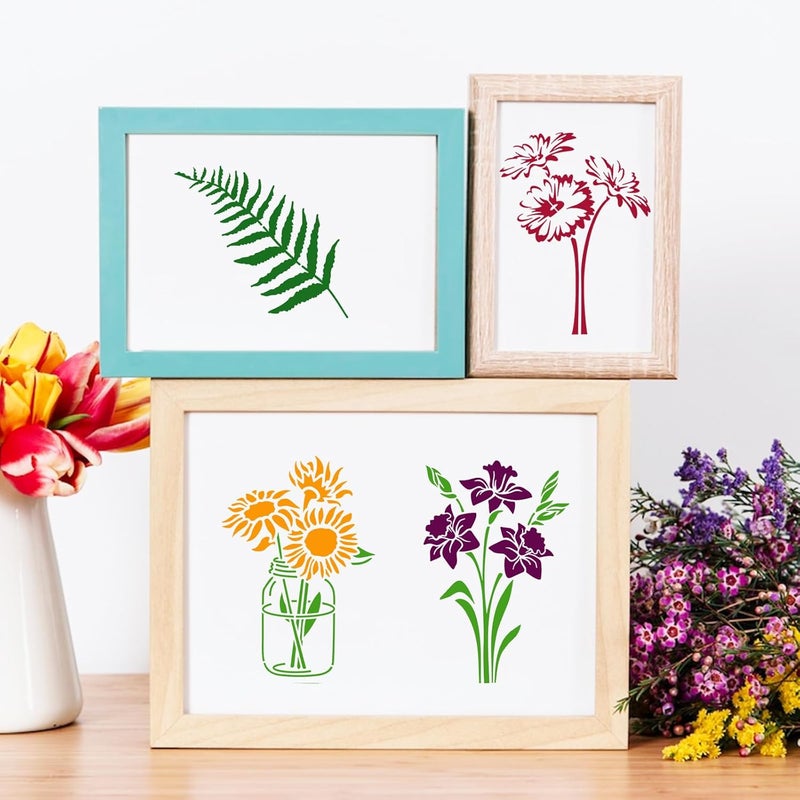 Resflyar 12 PCS Flower Stencils Reusable Rose Sunflower Hibiscus Templates Floral Drawing Stencils for Wood Garden Fence Furniture Fabrics DIY Home Decor 7.9 x 5.1 Inch - Image 5